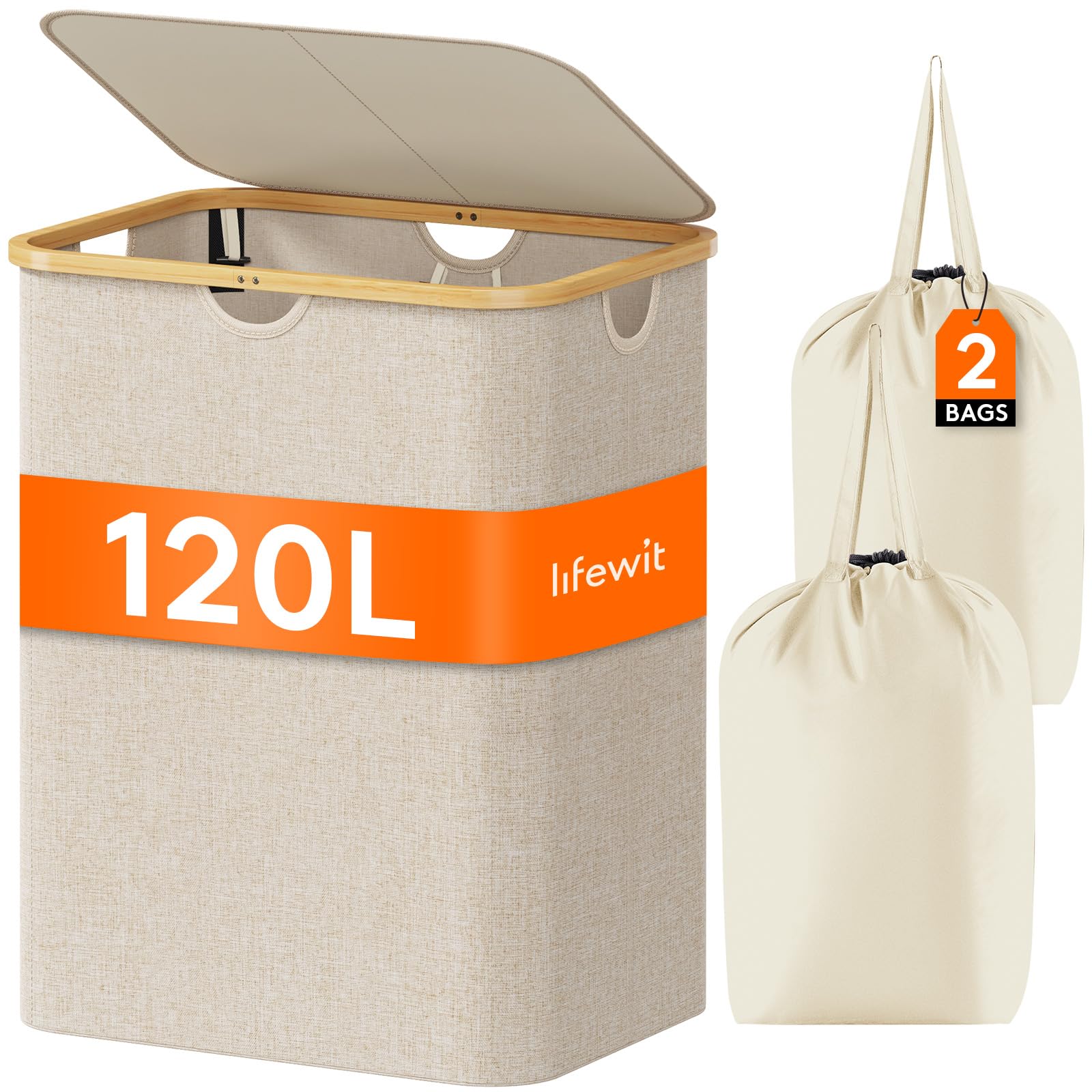 Lifewit front view of large laundry basket showing capacity and clean look