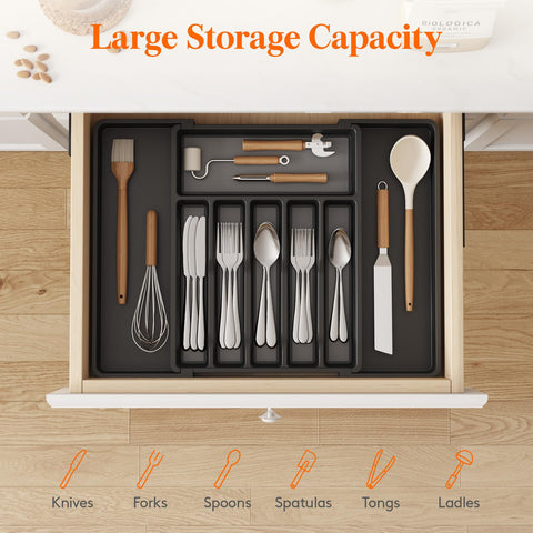 Lifewit holding larger utensils in side panels to maximize drawer space
