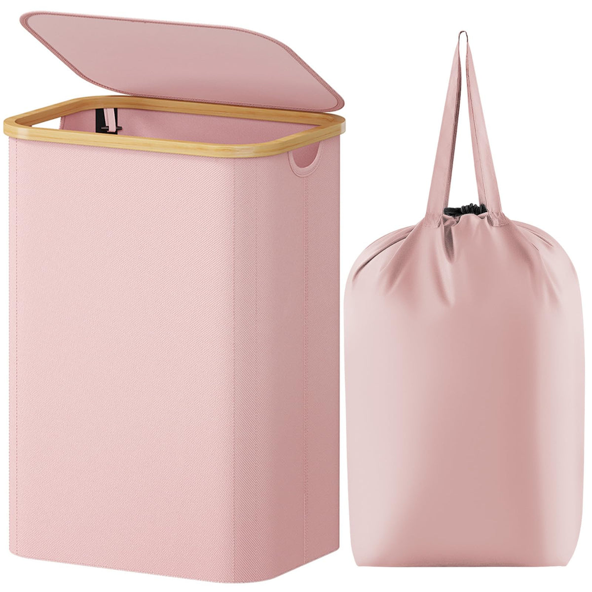 Lifewit front view of pink laundry basket showing capacity and shape benefit