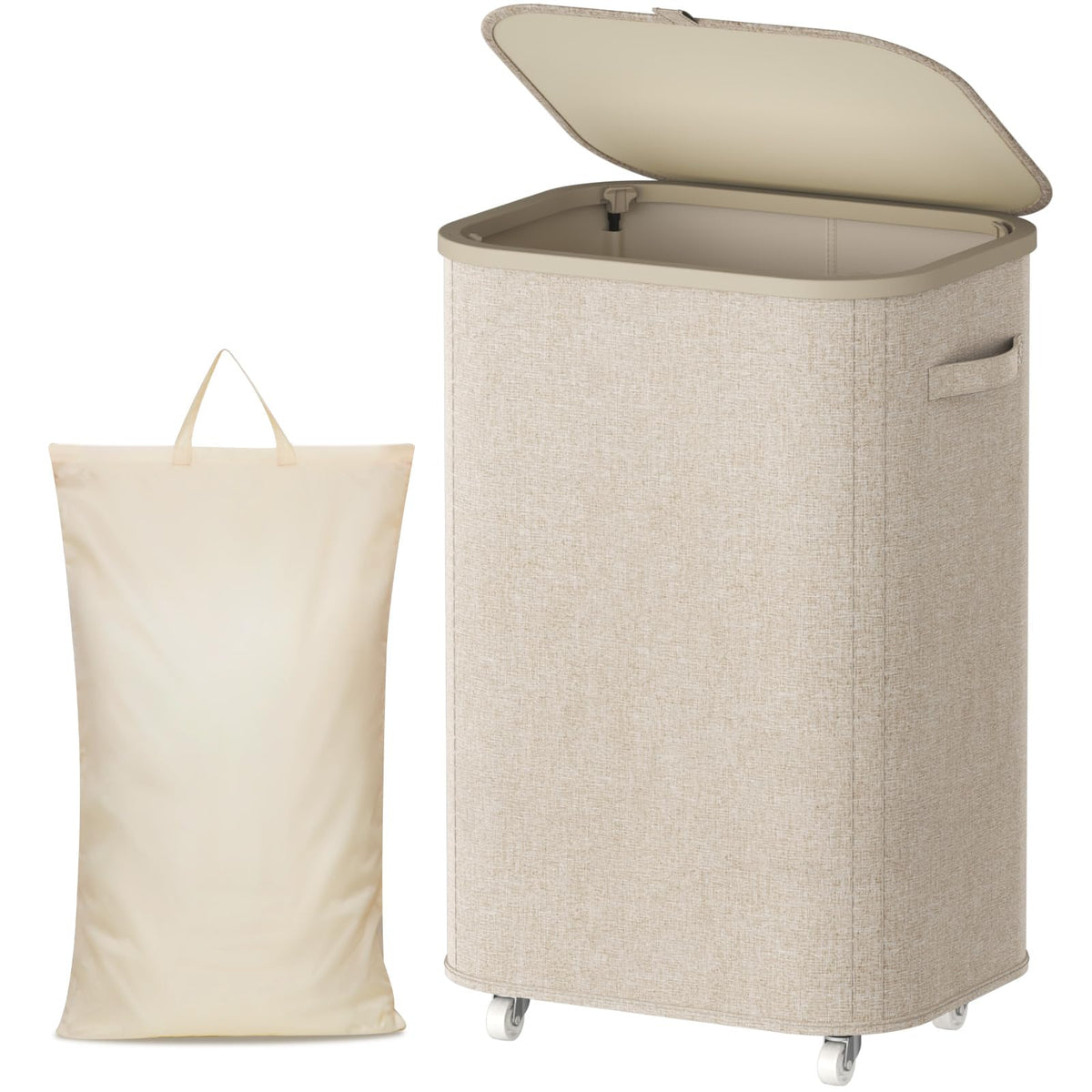 Lifewit front view of beige laundry basket showing compact footprint and capacity