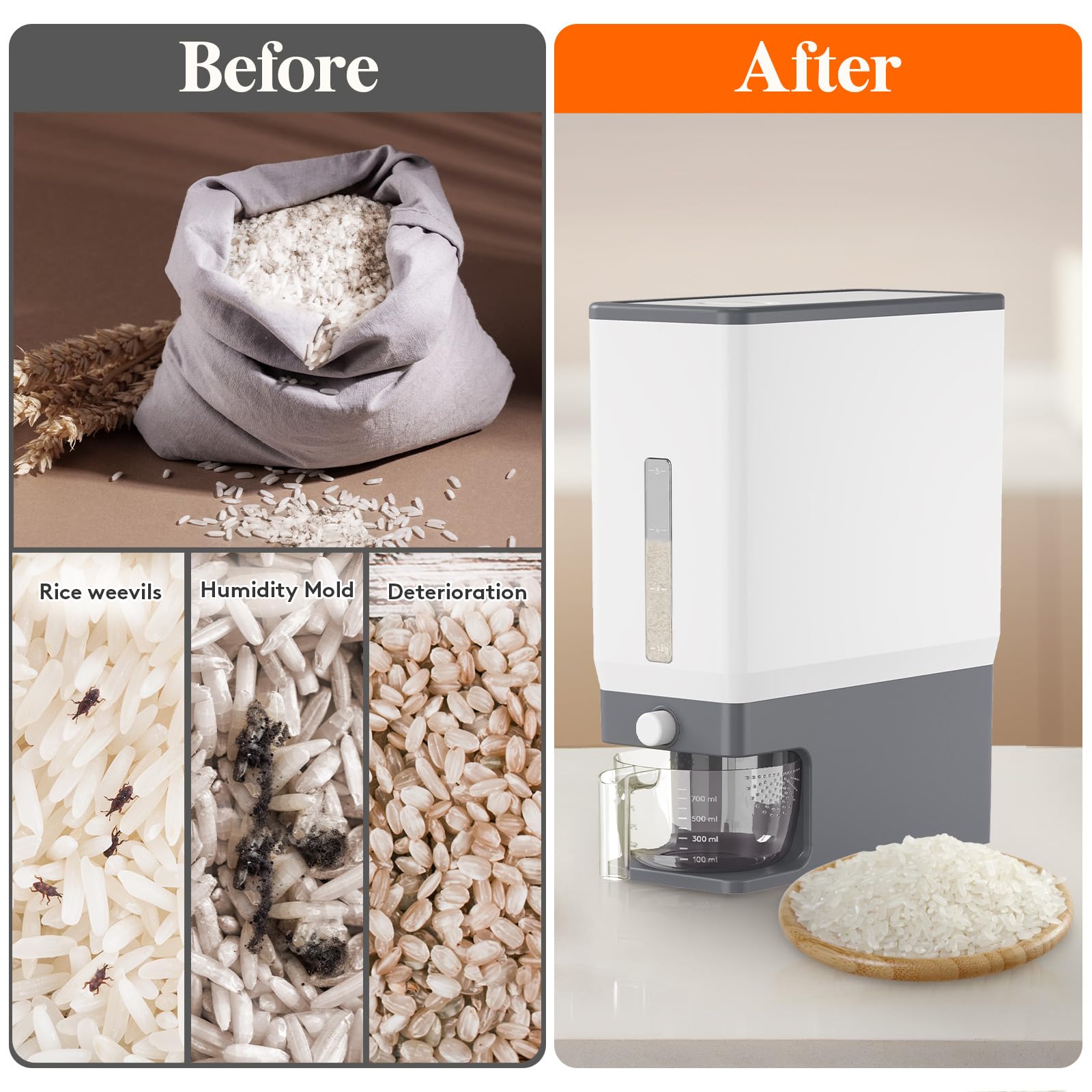 Lifewit visible quantity window and scale showing remaining grain at a glance