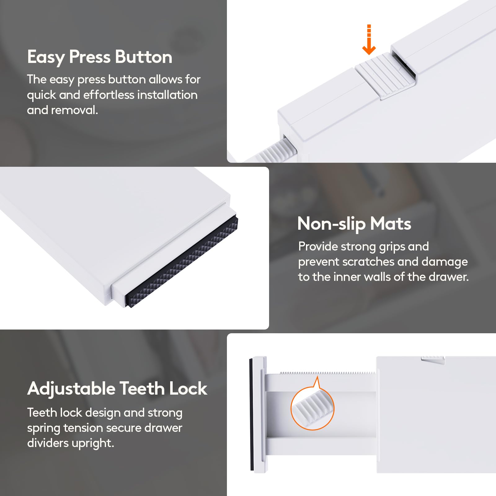 Lifewit divider beside ruler demonstrating adjustable length and fit benefit