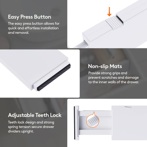 Lifewit divider beside ruler demonstrating adjustable length and fit benefit