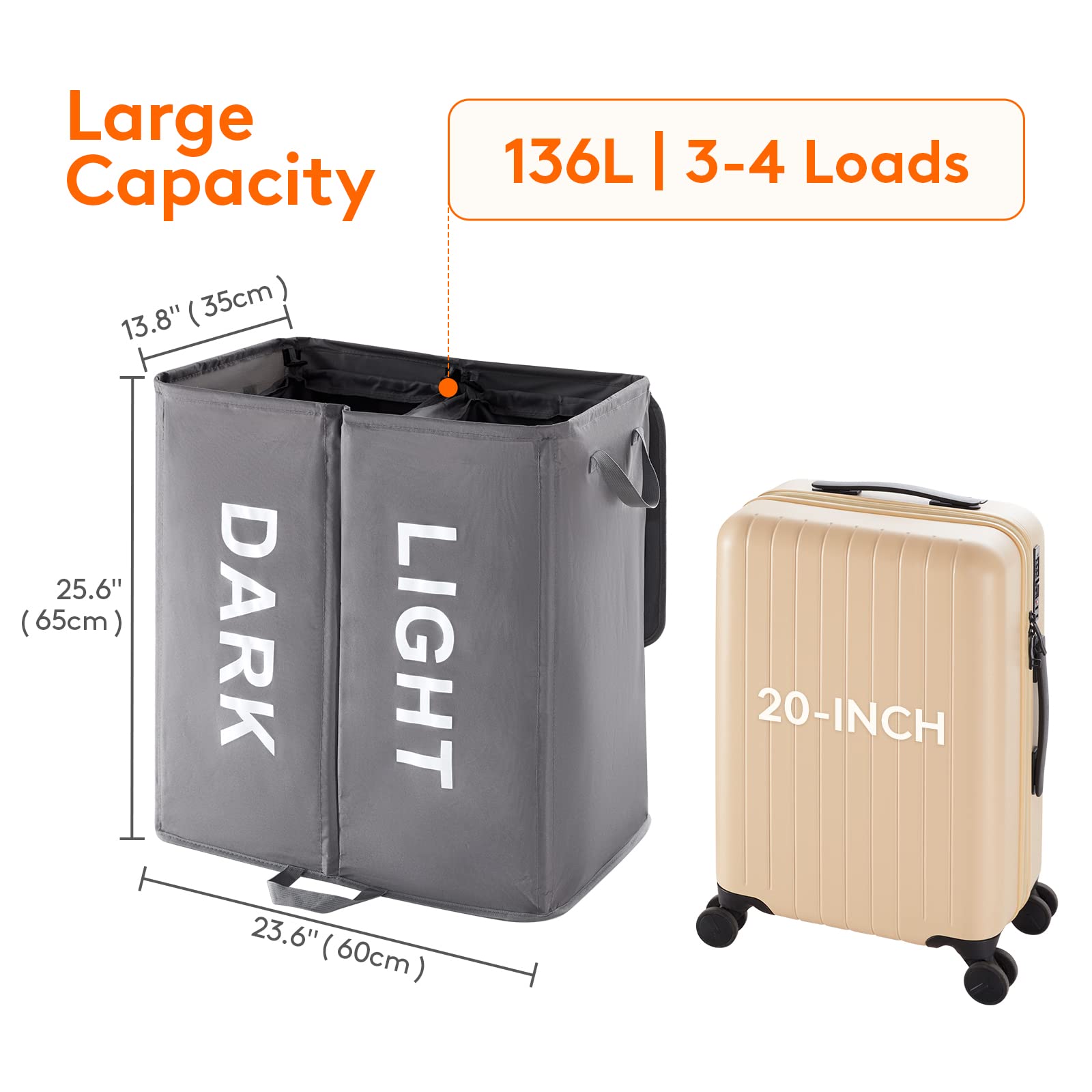 Lifewit next to common basket illustrating 136L capacity advantage