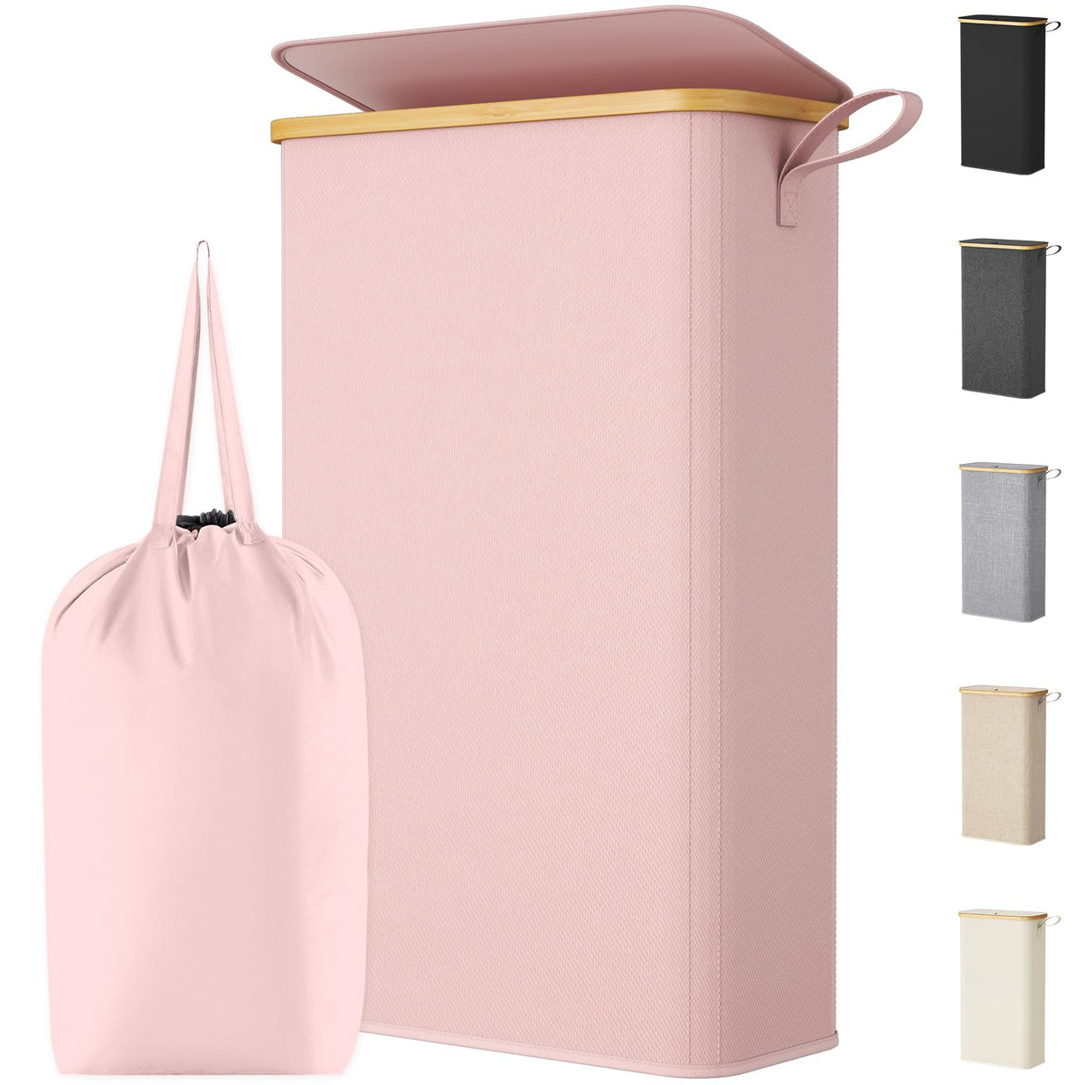 Lifewit slim hamper front view showing compact vertical storage benefit