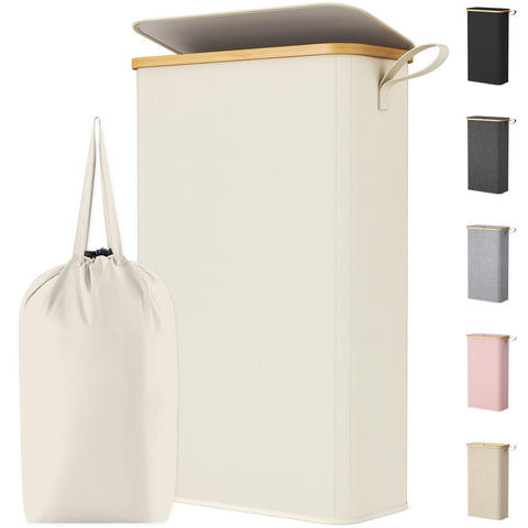 Lifewit slim hamper front view showing neat narrow footprint and organized laundry