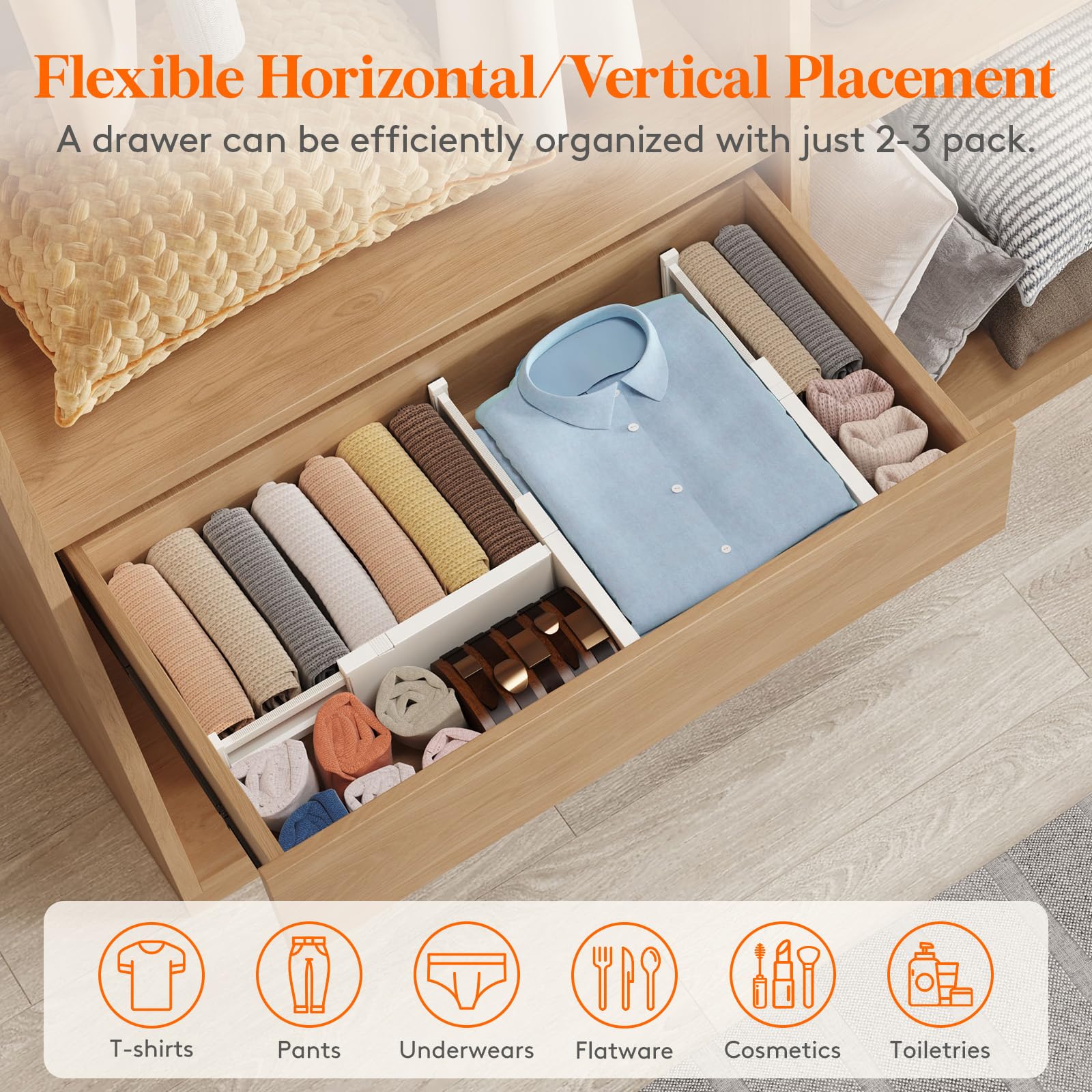 Lifewit vertical divider separating socks and underwear to save time finding pairs