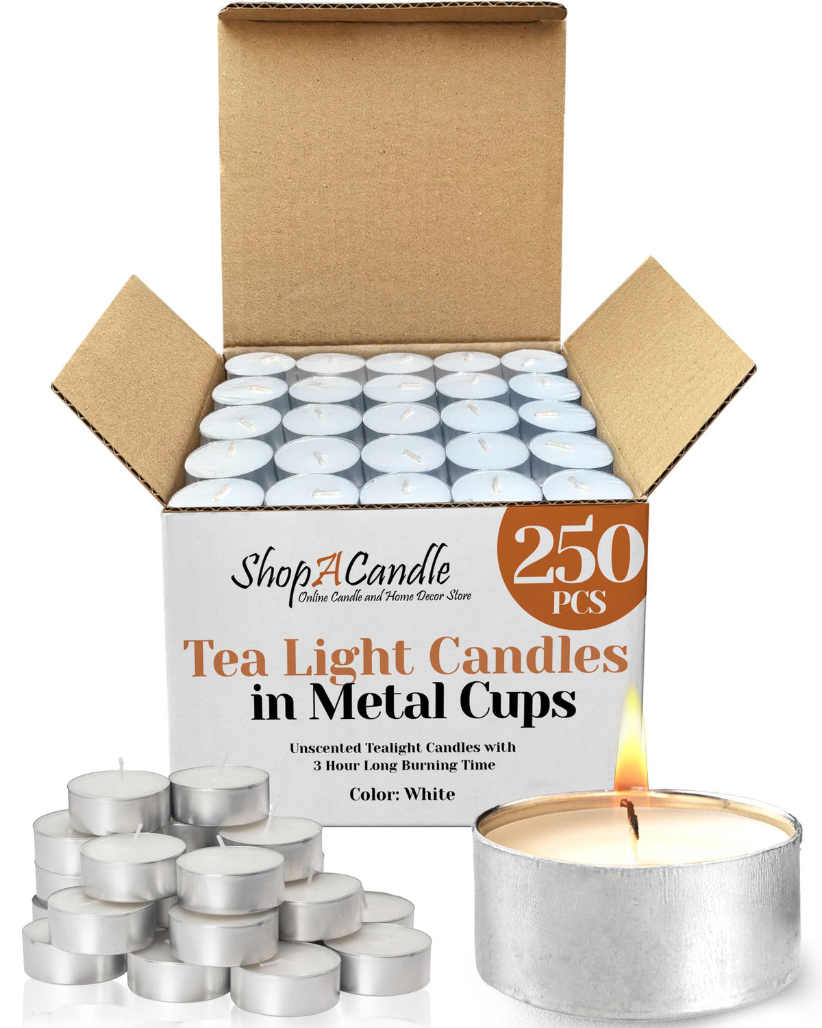Light In The Dark front packaging of 250 tealights showing value and quantity