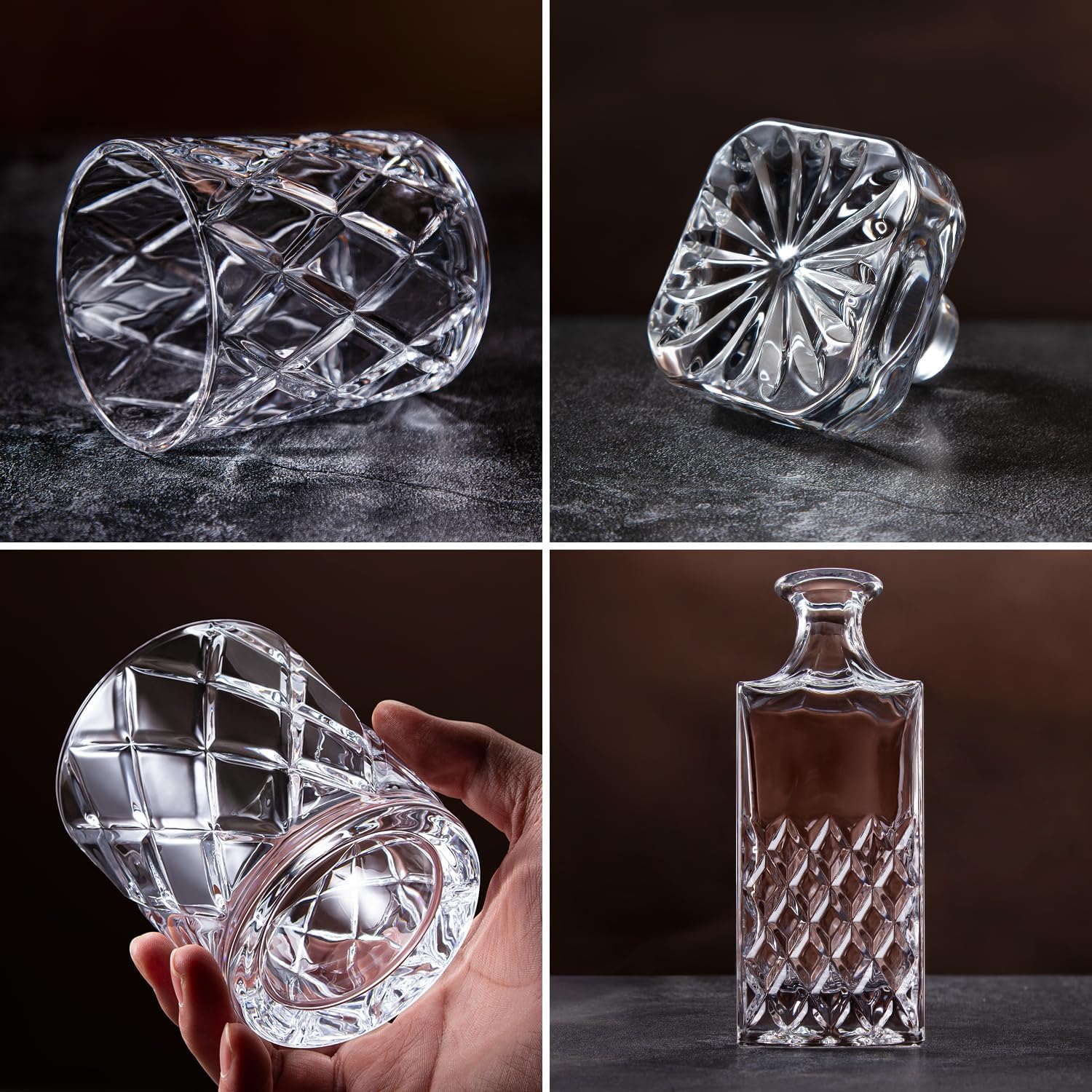 LIGHTEN LIFE decanter next to liquor bottle, shows true size benefit