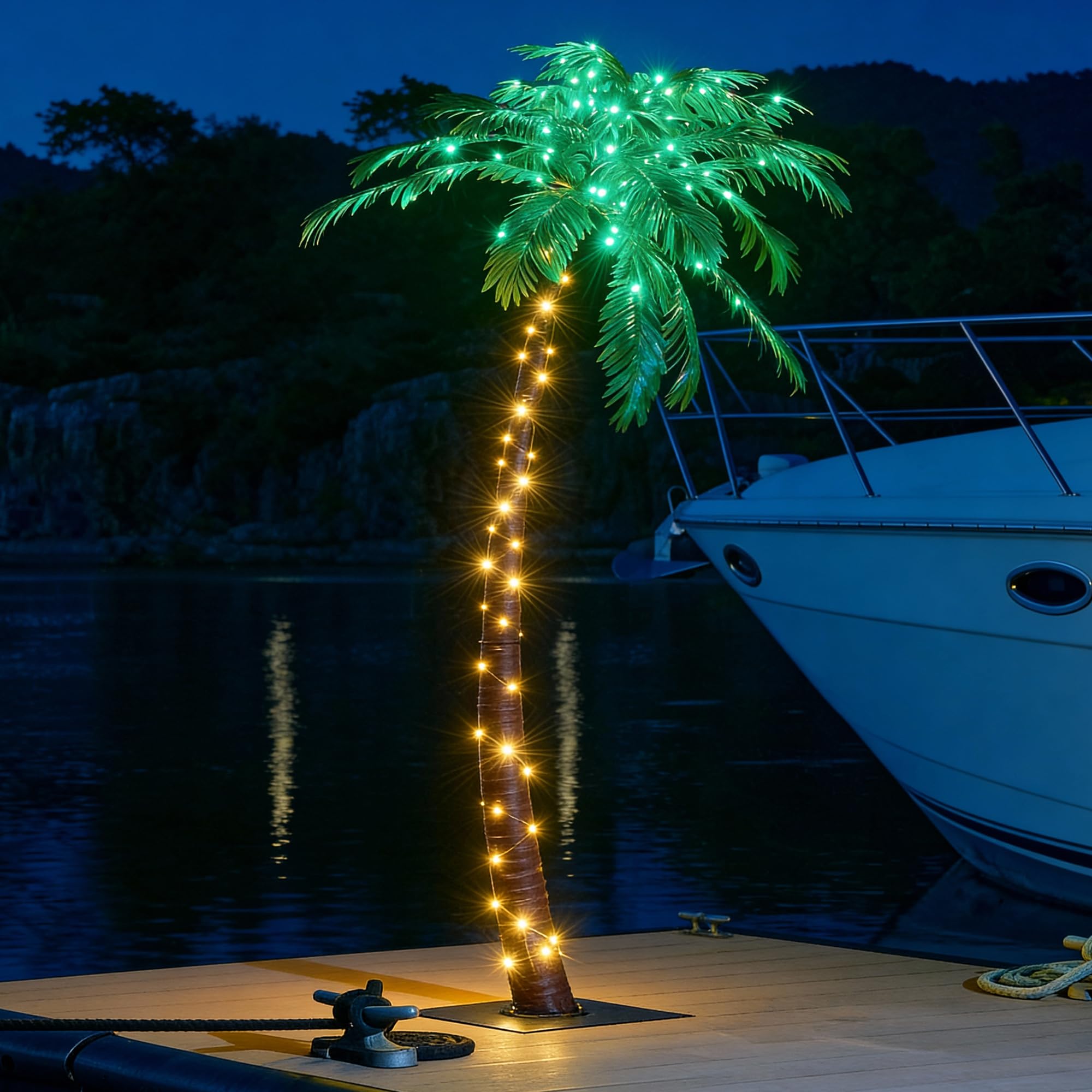 LIGHTSHARE illuminated palm tree at night creating ambient glow
