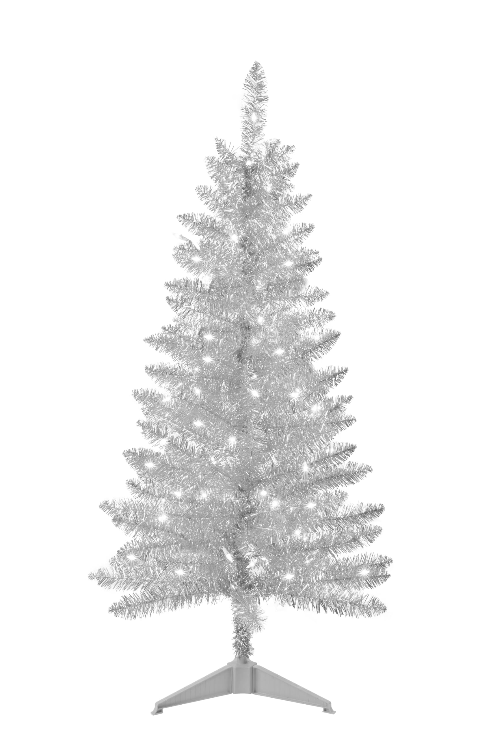 liguanow front view silver tree showing compact height and festive shimmer