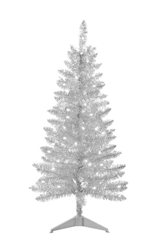 liguanow front view silver tree showing compact height and festive shimmer