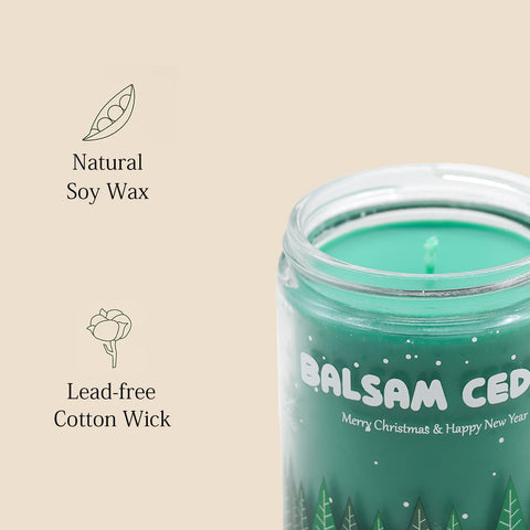 Lihome Balsam Cedar lit in living room creating cozy evergreen ambiance