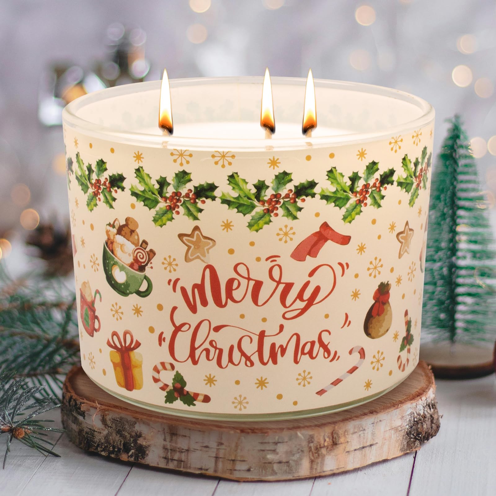 Lihome candle lit in living room creating cozy holiday ambiance and warm light