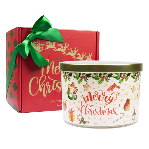Lihome candle front packaging showing festive gift-ready box and ribbon benefit: easy gifting