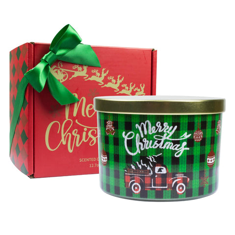 Lihome candle front view showing festive jar and holiday ambiance benefit