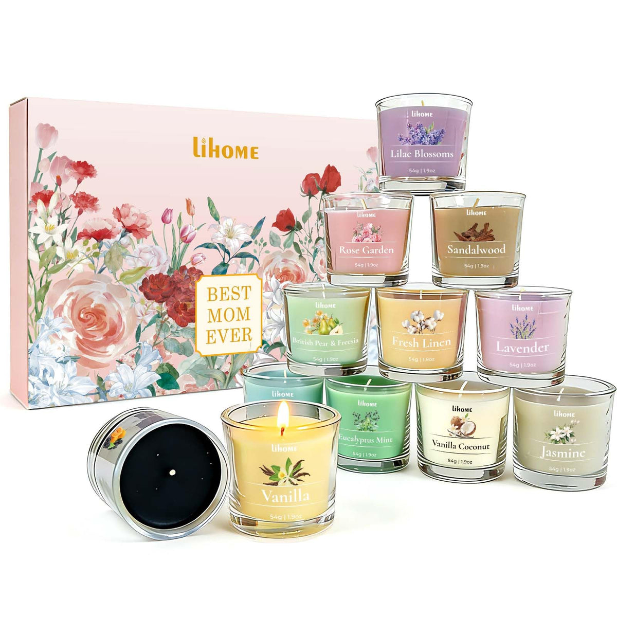 Lihome front packaging showing full 12-candle gift box and presentation benefit