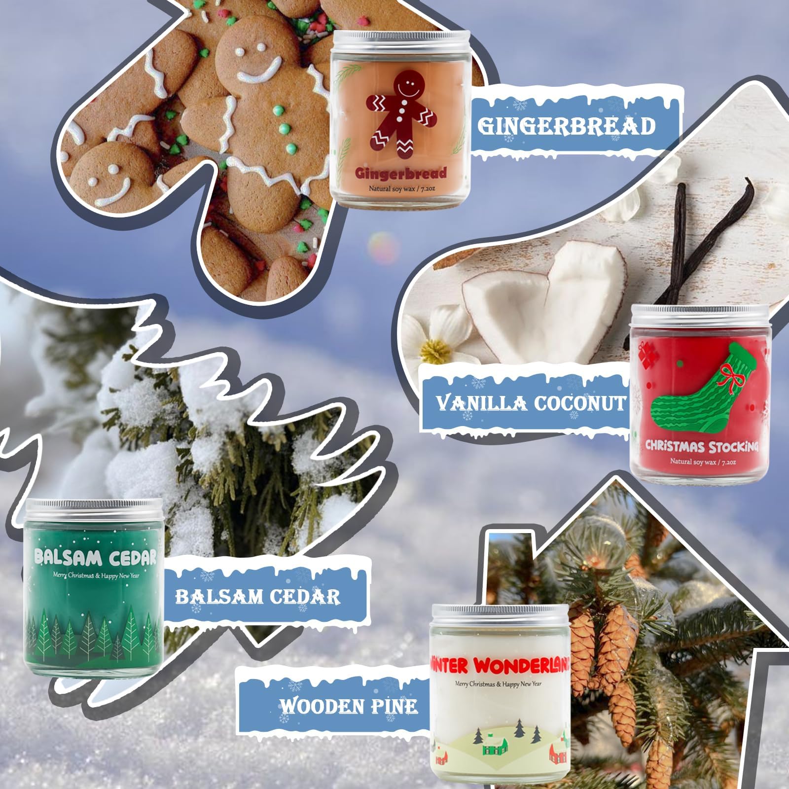 Lihome Winter Wonderland candle top view illustrating crisp fragrance and burn pool