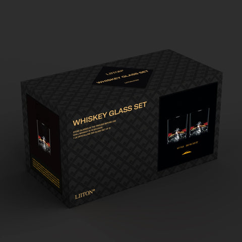 LIITON glasses filled with whiskey reflecting light to enhance visual appeal