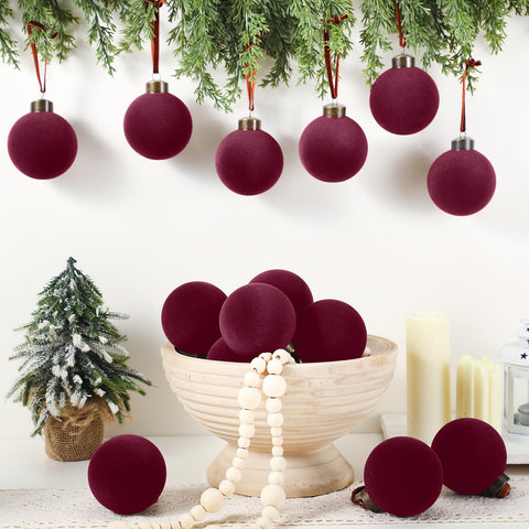 Liliful burgundy balls arranged in wreath for a ready-to-hang, elegant holiday accent