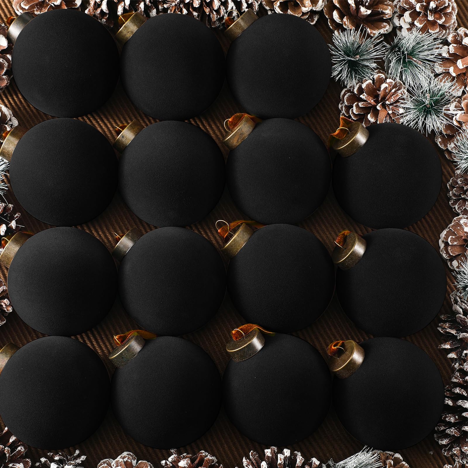 Liliful front view of 15-piece black ornament pack showing ready-to-hang benefit