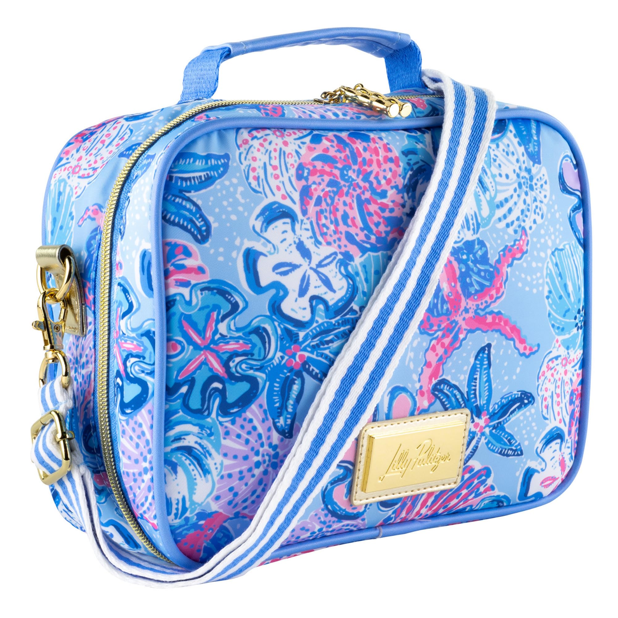 Lilly Pulitzer handle and zipper detail showing sturdy hardware and secure closure benefit