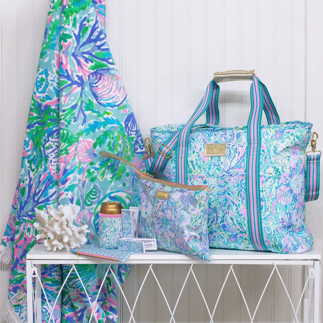 Lilly Pulitzer folded cooler tote flat showing compact storage benefit