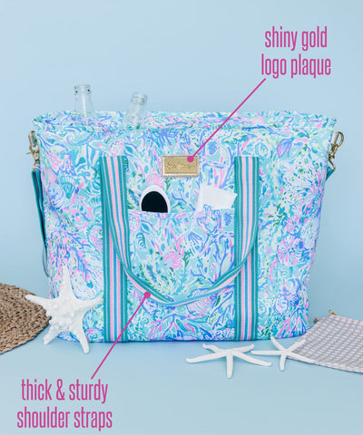 Lilly Pulitzer close-up of strap and metal hardware showing durability benefit