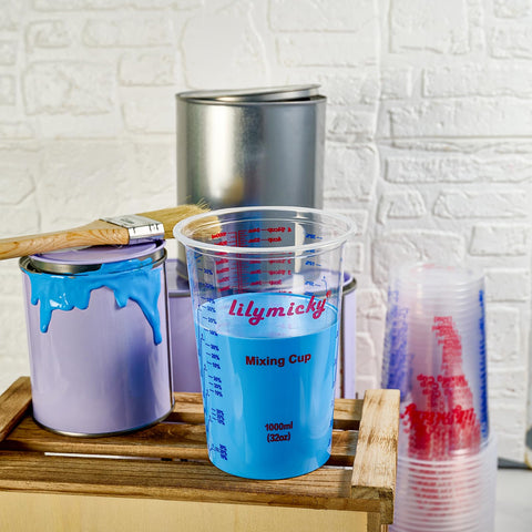 Lilymicky studio bench with cups for tidy, professional workflow