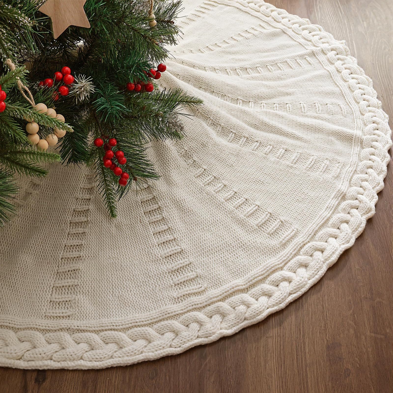 LimBridge front view 48 inch tree skirt shows cozy cream finish and tidy base