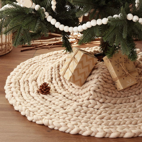 LimBridge front view of chunky knit tree skirt showing welcoming base
