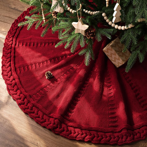 LimBridge front view wine red tree skirt shows full coverage and festive look