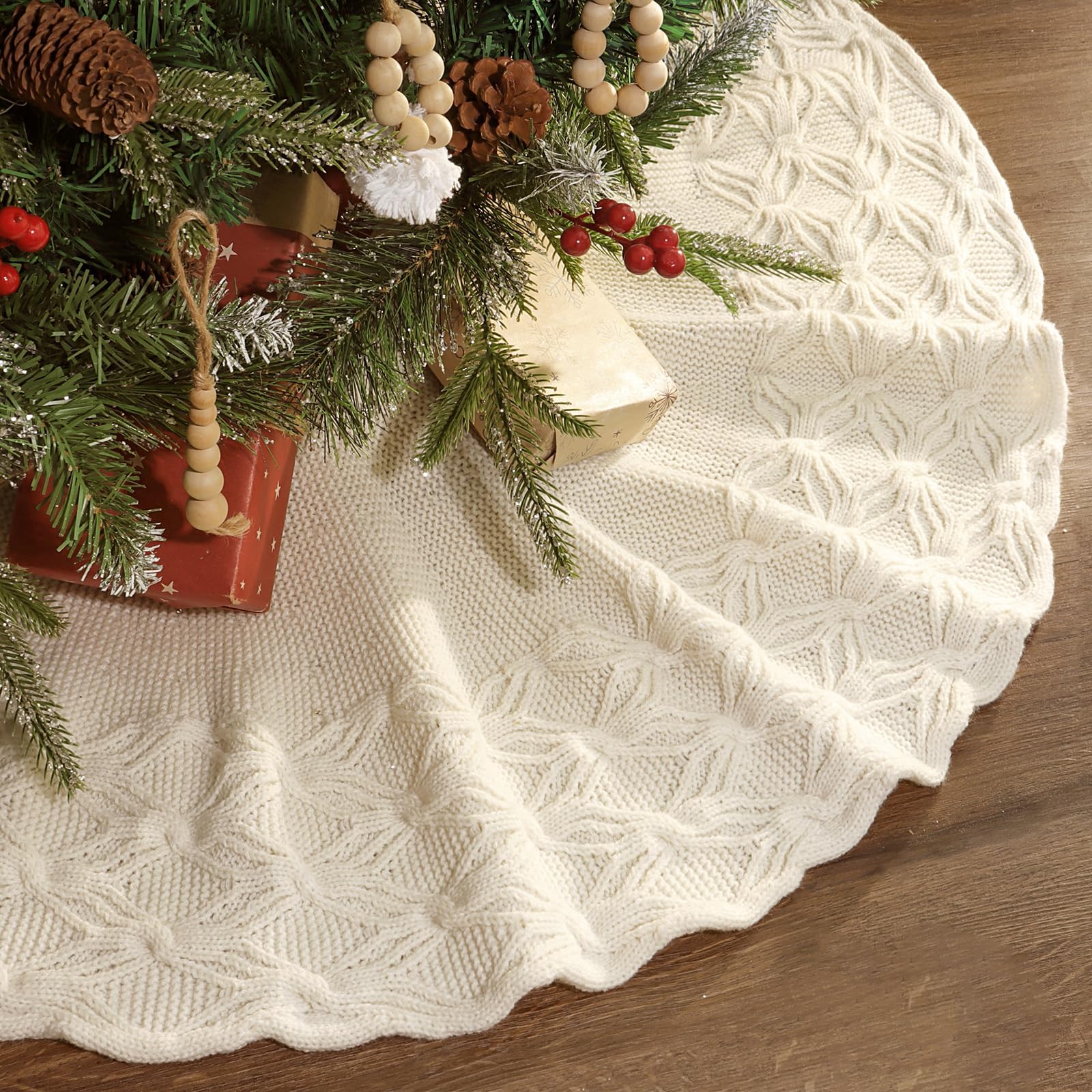 LimBridge tree skirt in living room protecting floors and finishing holiday display