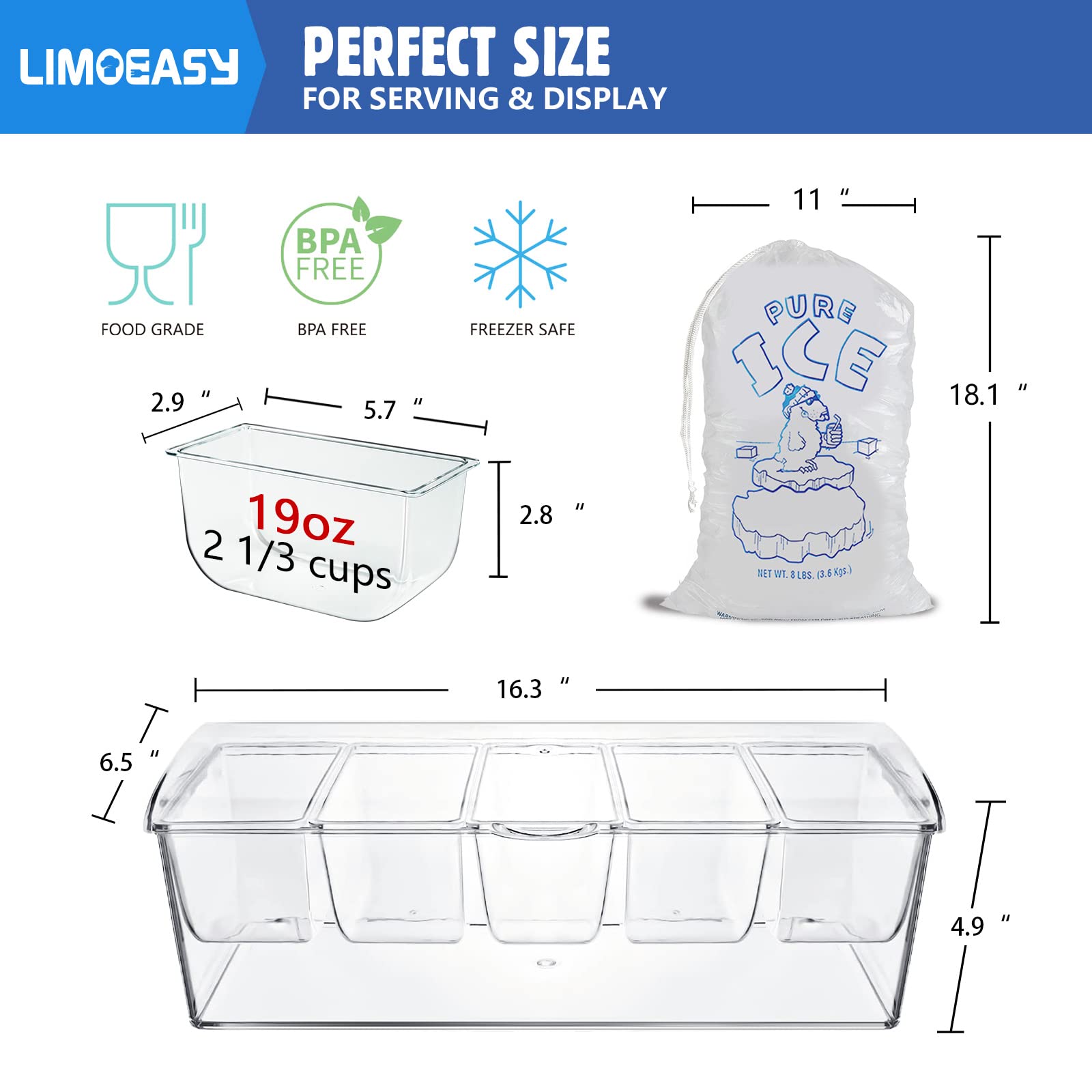 LIMOEASY clear lid closed protecting condiments and maintaining temperature
