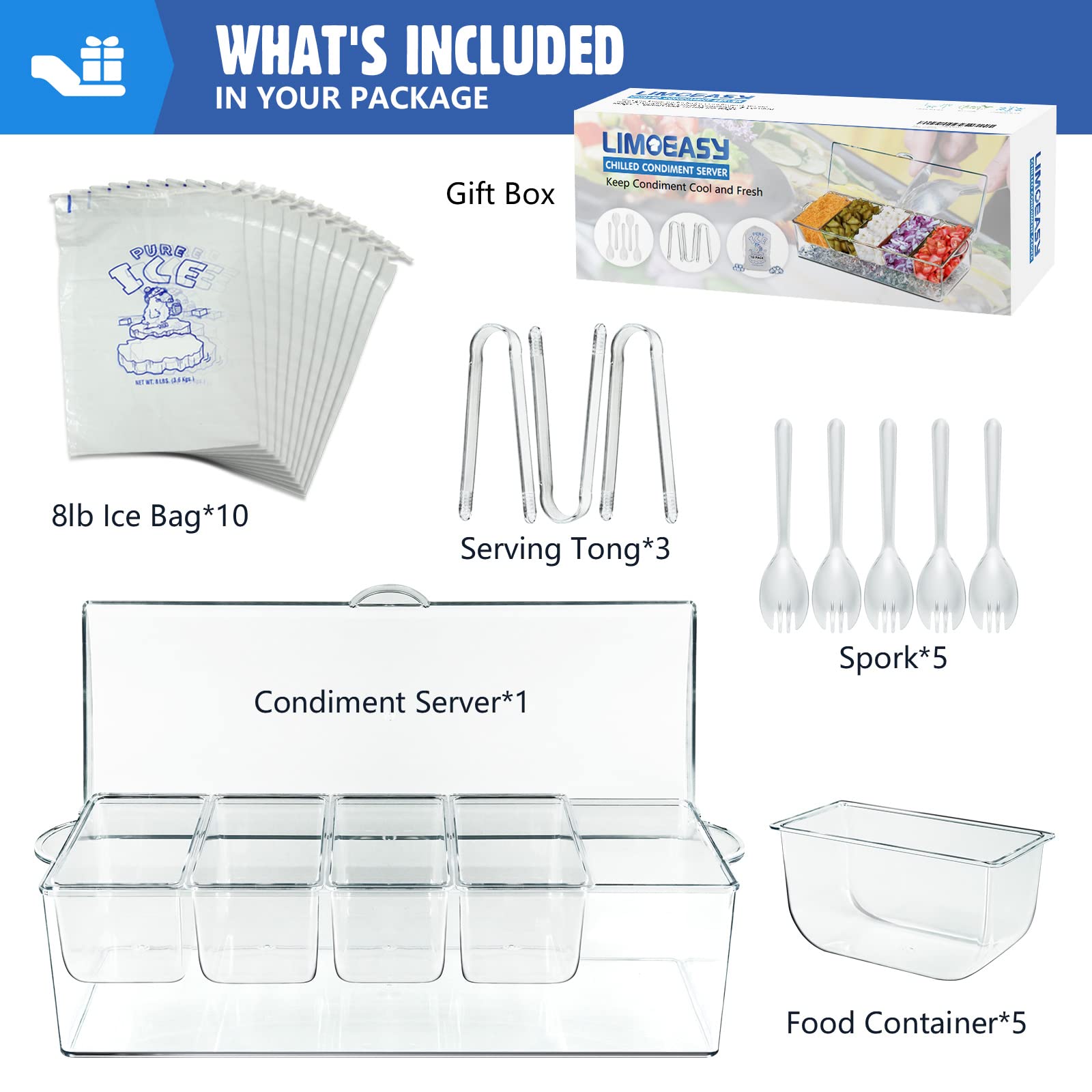 LIMOEASY top view revealing five removable compartments for organized cold serving