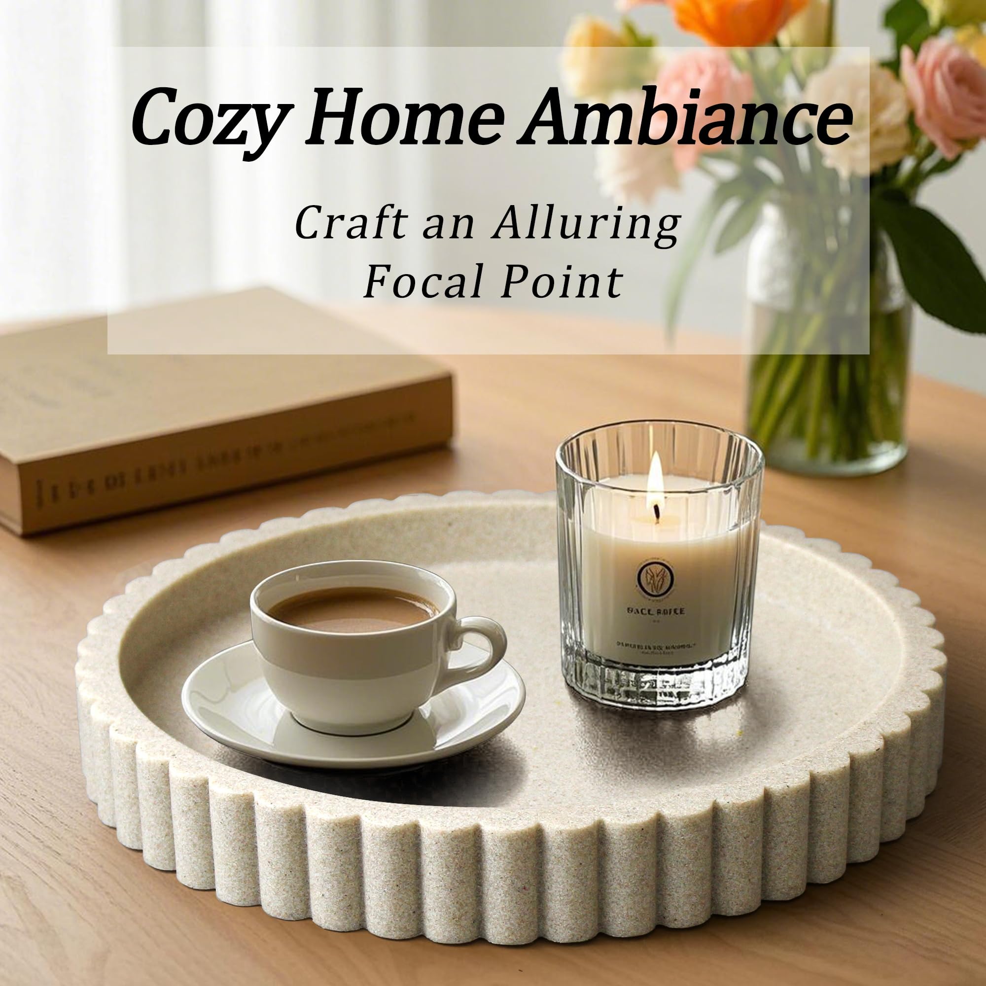 LIN CHUAN tray styled on a coffee table with candles and vase for instant focal-point benefit