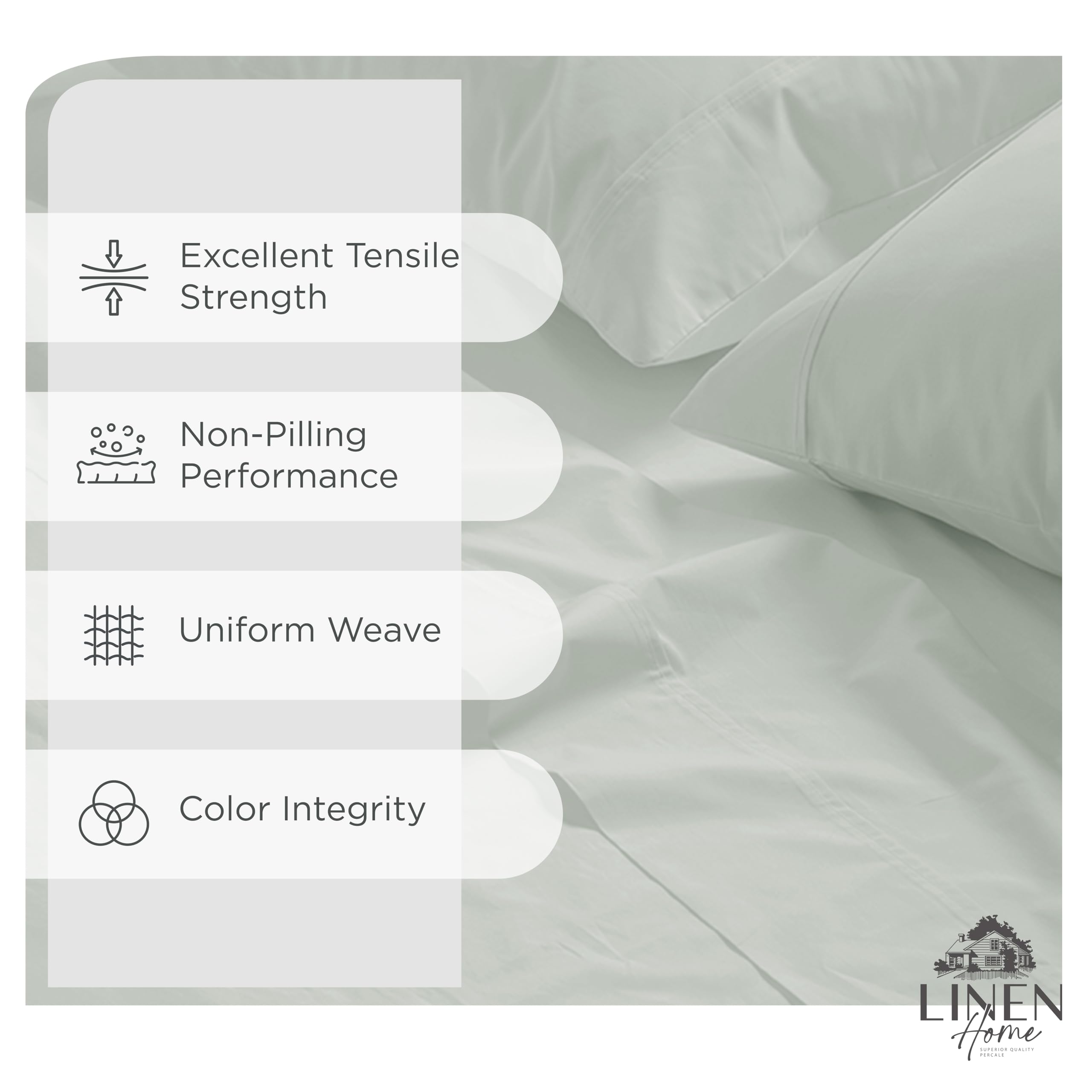 Linen Home close-up of dove grey percale weave showing breathable texture benefit