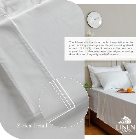 Linen Home flat sheet hem close-up showing z-hem stitch strength