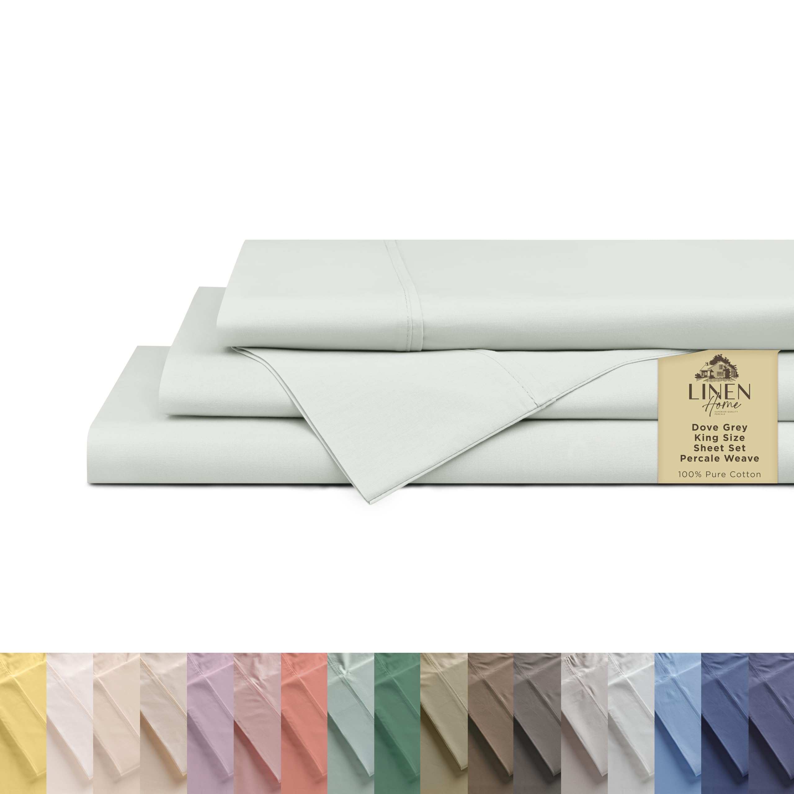 Linen Home front view of king sheet set showing neat packaging and color benefit