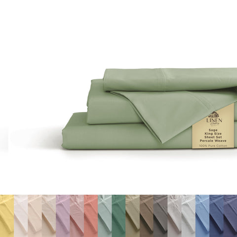 Linen Home king sheet set front view showing neat fit and calming sage tone