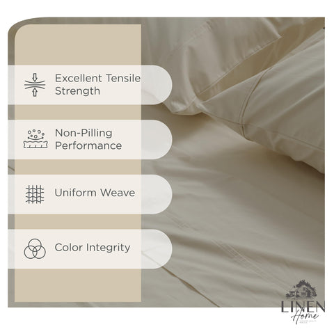 Linen Home fitted sheet detail highlights deep pockets and secure elastic for better fit