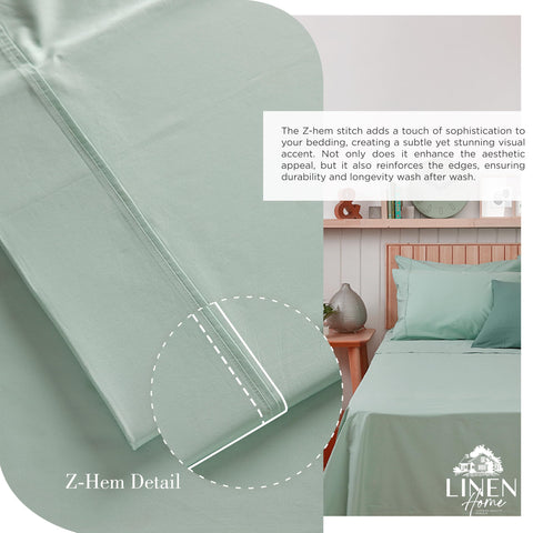Linen Home pillowcases z-hem stitch close-up for refined edge and durability
