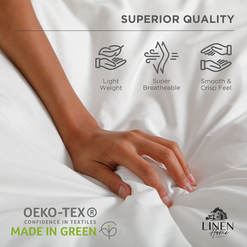 Linen Home sheet set with ruler showing fitted and flat sheet dimensions