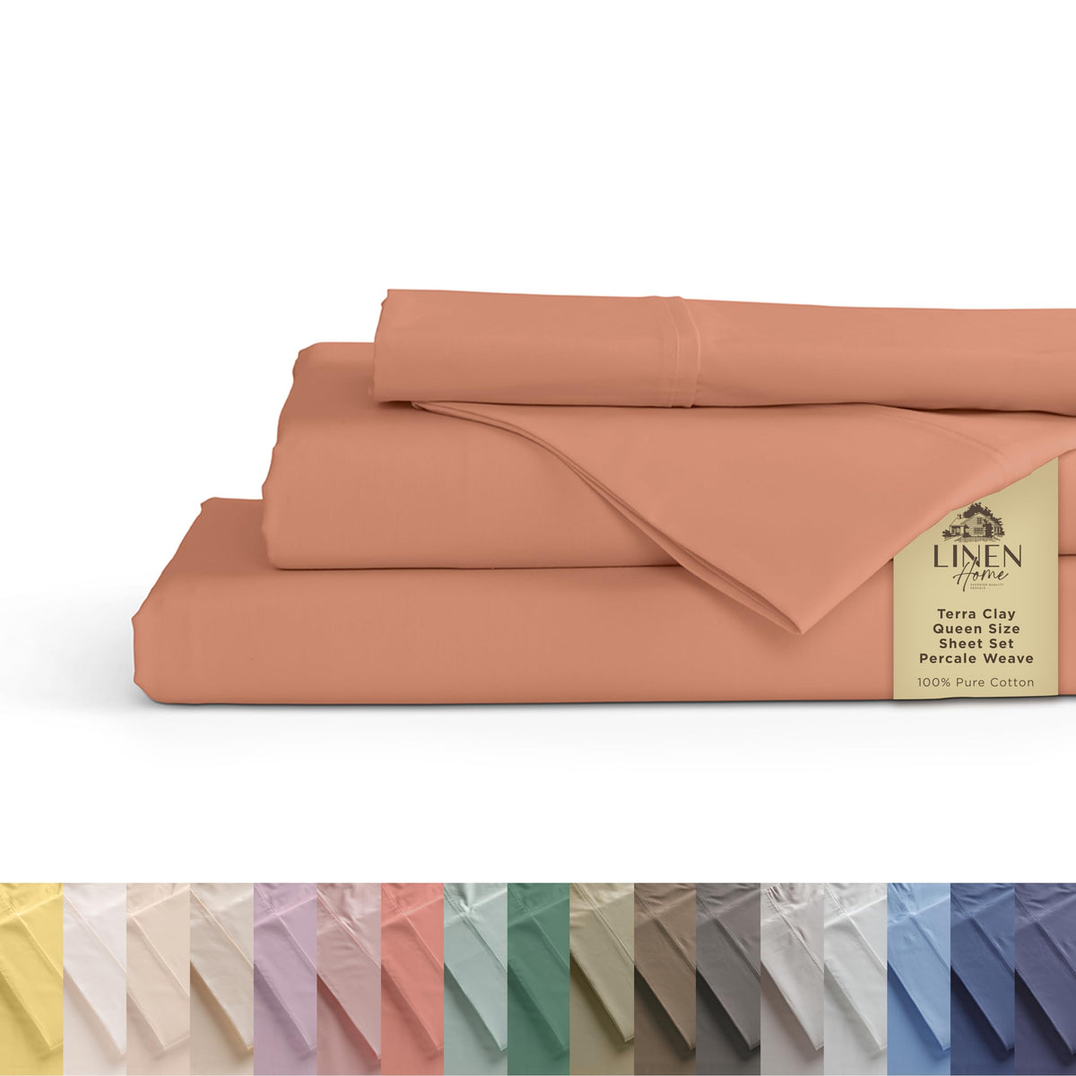 Linen Home front packaging showing Tera Clay color and set contents for easy selection