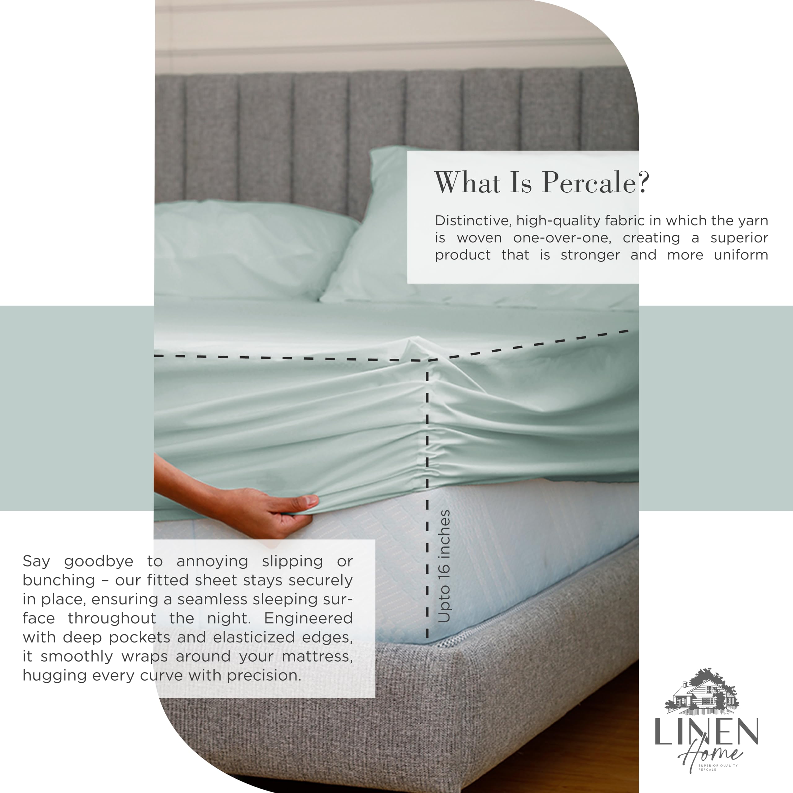 Linen Home percale weave texture macro highlighting breathable, cool surface