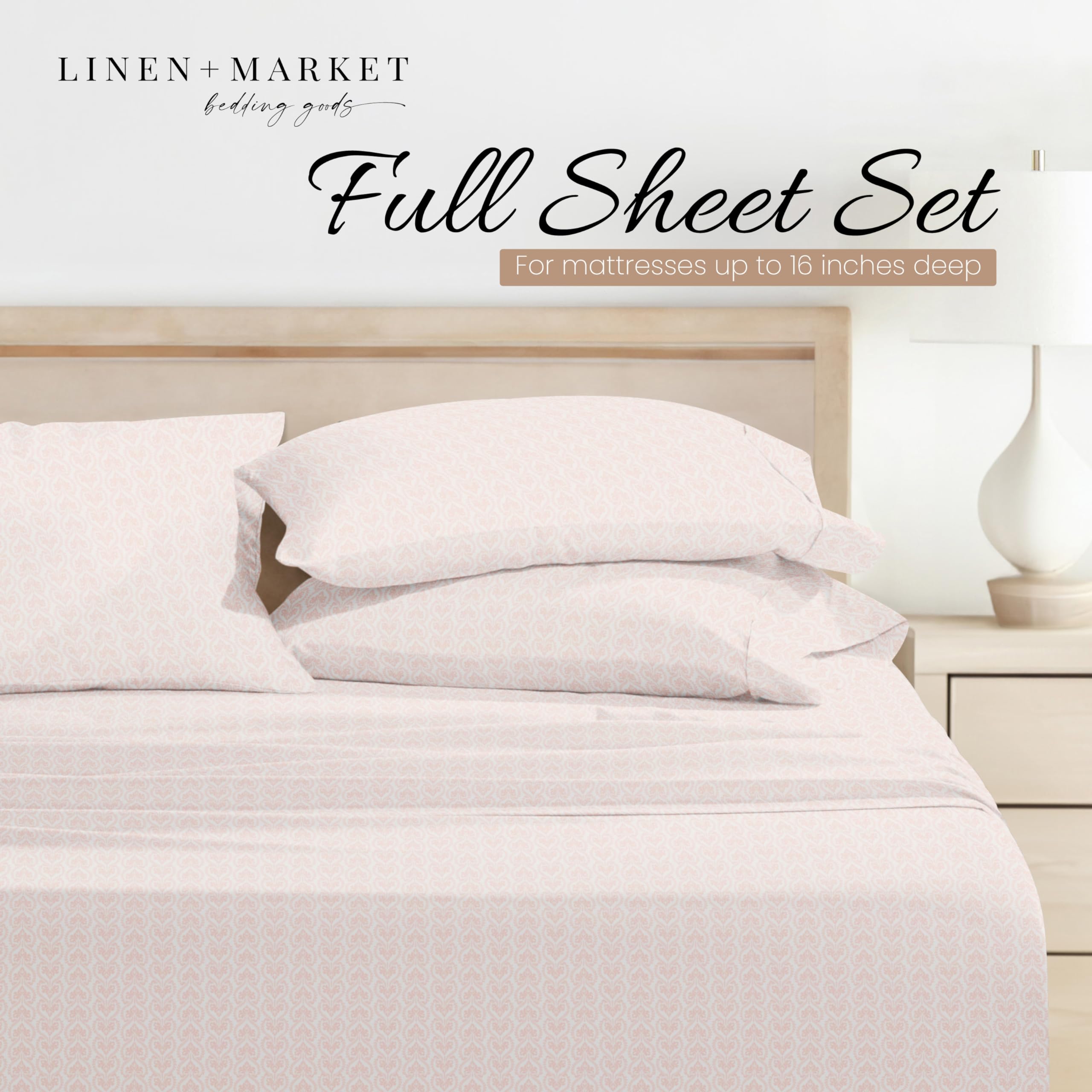 Linen Market sheets on made bed demonstrating smooth, wrinkle-free appearance