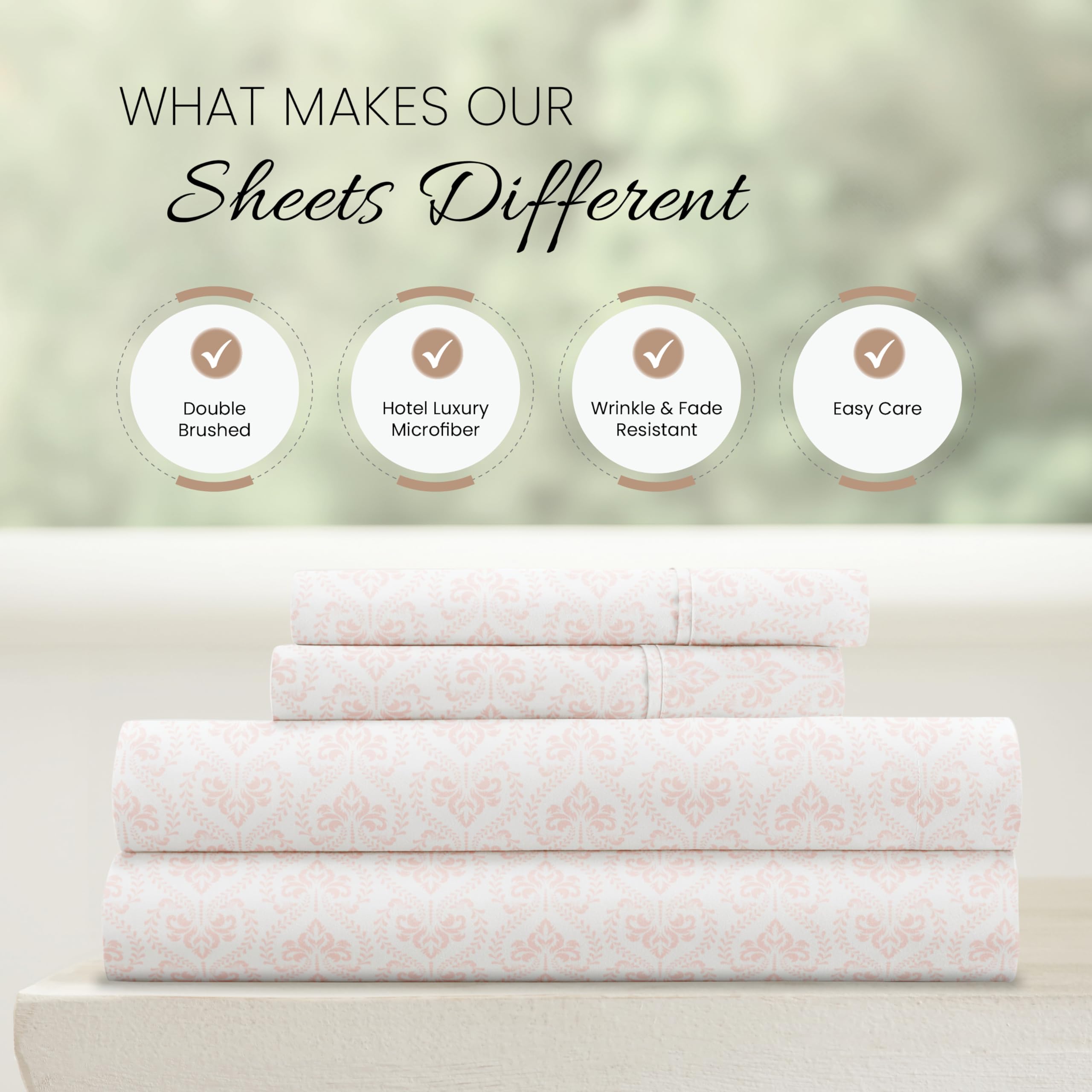 Linen Market included pillowcases and flat sheet laid out to show complete four-piece set benefit