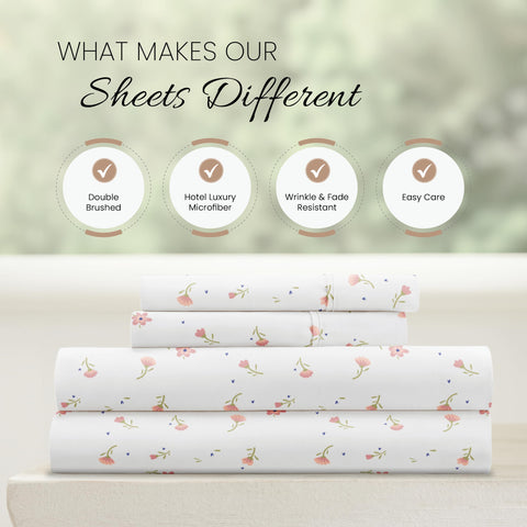 Linen Market sheet set styled on bed demonstrating cozy look benefit