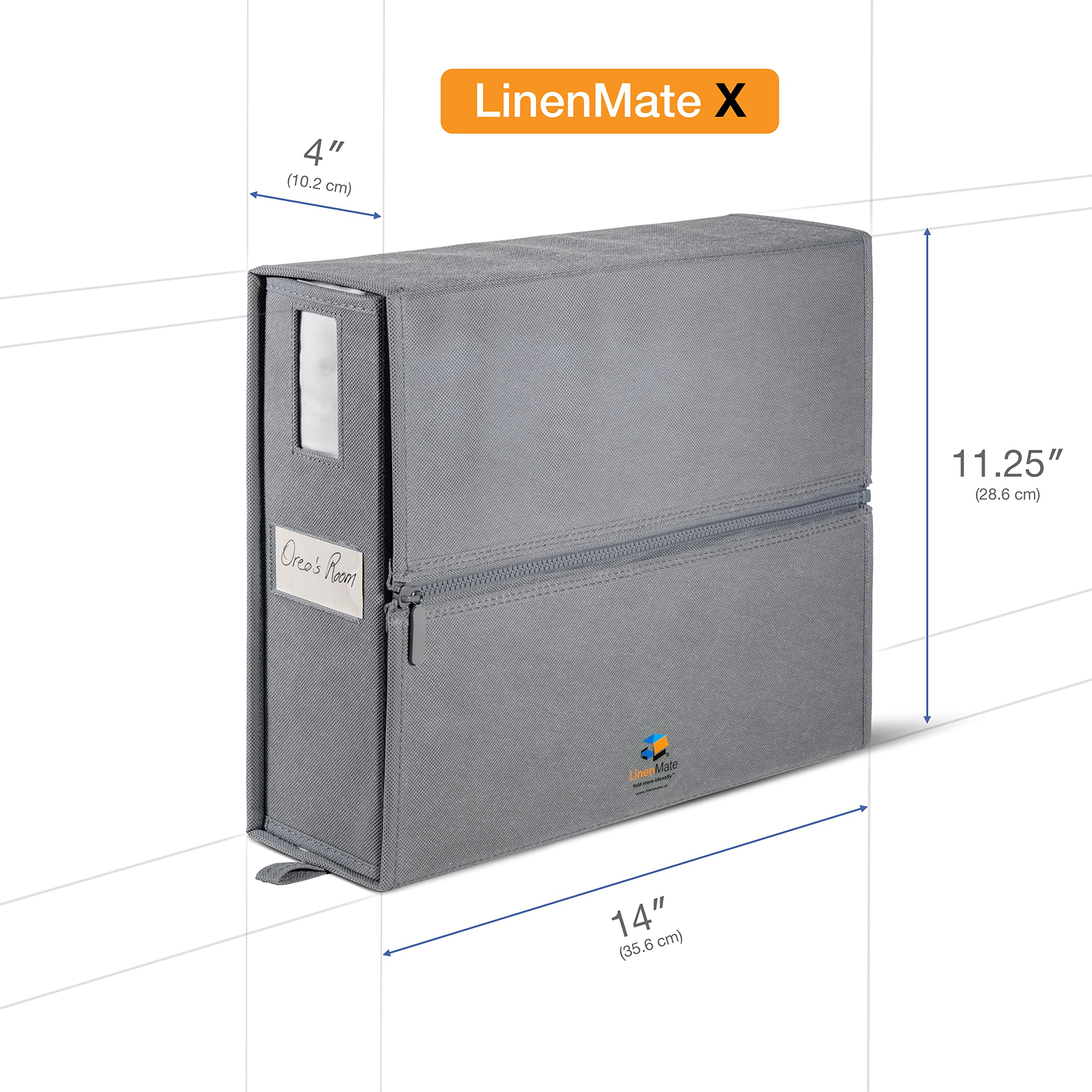 LINENMATE stacked containers on closet shelf maximizing vertical space