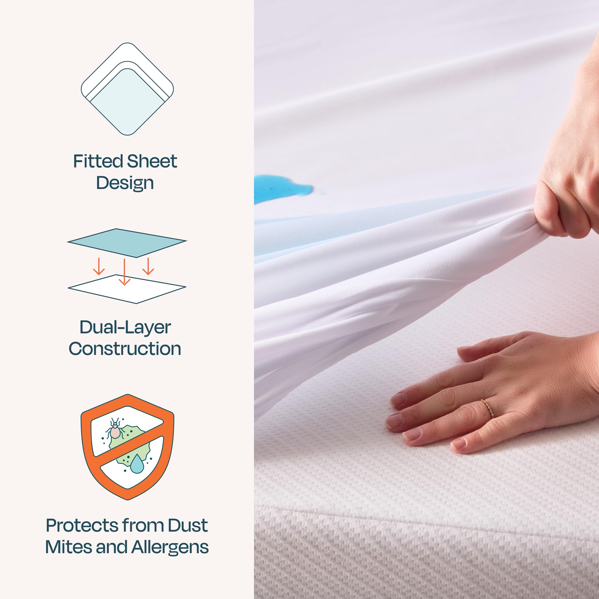 Linenspa elasticized corner detail demonstrating snug fit on mattress